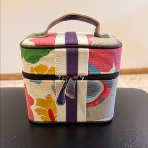 Victoria's Secret Multicolor Floral Canvas Jewelry Case with Purple Stripe